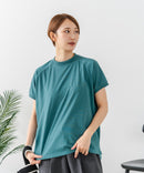 【C-FORTPOINT/フォートポイント】【上品なモックネックデザイン 接触冷感機能付き】 モックネックフレンチスリーブTシャツ プチハイネック ボトルネック ひんやり涼しい 華奢見え