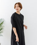 【C-FORTPOINT/フォートポイント】【涼感素材使用・吸水速乾・UVカット機能付き】ウエストドロスト 5分袖ワンピース スタイルアップ効果 両脇ポケット付き ドライタッチ 体形カバー リゾート カジュアル レイヤード ❘ジーンズメイト公式オンラインショップ