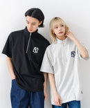 【SAVIER/サビアー】×【ZERO STAIN/ゼロステイン】【NYロゴ立体刺繍】コラボ ハーフジップ Tシャツ オーバーサイズ 汗染み防止 ストリート・スケーター