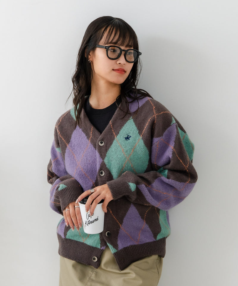 【BEVERLY HILLS POLO CLUB/ビバリーヒルズポロクラブ】ワンポイント刺繍 モヘアタッチ ニットカーディガン