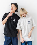 【SAVIER/サビアー】×【ZERO STAIN/ゼロステイン】【NYロゴ立体刺繍】コラボ ハーフジップ Tシャツ オーバーサイズ 汗染み防止 ストリート・スケーター