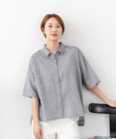 【C-FORTPOINT/フォートポイント】【涼しく着られて体型カバーも】綿麻ブラウス 天然素材 蒸れにくい さらさら 涼感 落ち感 高見え ニュアンスカラー