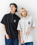 【SAVIER/サビアー】×【ZERO STAIN/ゼロステイン】【NYロゴ立体刺繍】コラボ ハーフジップ Tシャツ オーバーサイズ 汗染み防止 ストリート・スケーター