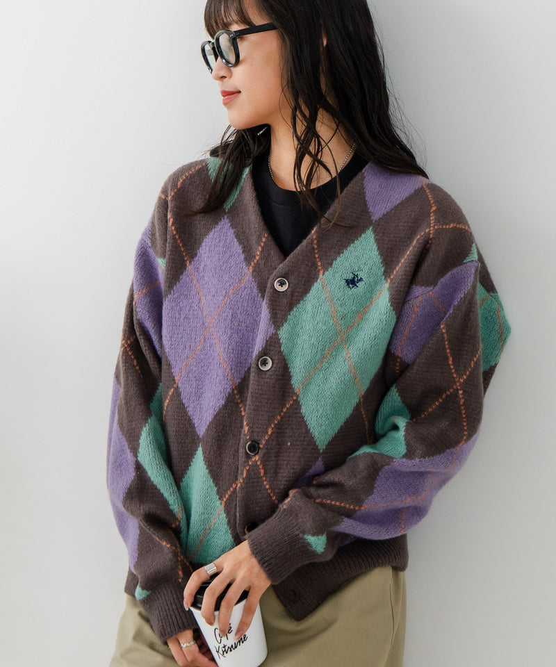 【BEVERLY HILLS POLO CLUB/ビバリーヒルズポロクラブ】ワンポイント刺繍 モヘアタッチ ニットカーディガン
