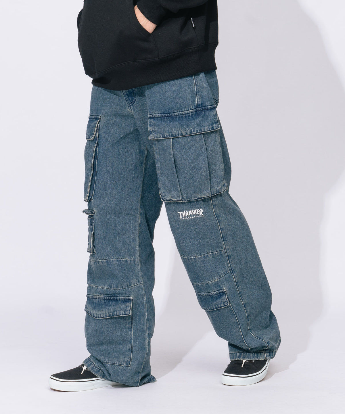 Adrer デニムブルー カーゴパンツ 多ポケット parachute cargo pants / パラシュートカーゴパンツ（カーゴ