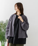 【fort point/フォートポイント】梨地 クルーネック ジップカーディガン