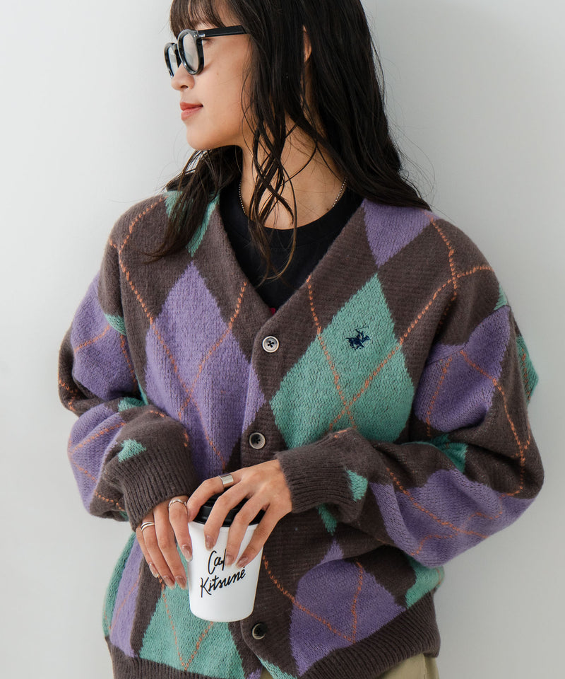 【BEVERLY HILLS POLO CLUB/ビバリーヒルズポロクラブ】ワンポイント刺繍 モヘアタッチ ニットカーディガン