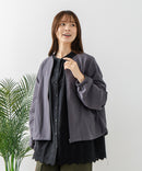 【fort point/フォートポイント】梨地 クルーネック ジップカーディガン