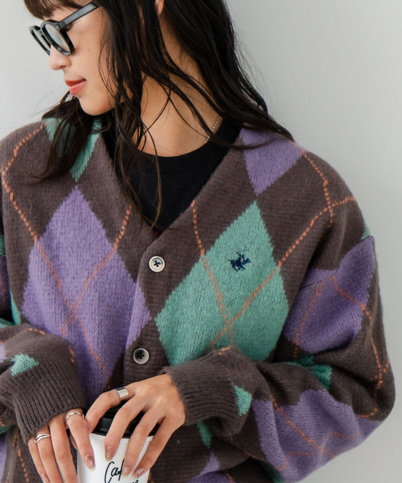 【BEVERLY HILLS POLO CLUB/ビバリーヒルズポロクラブ】ワンポイント刺繍 モヘアタッチ ニットカーディガン