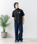 【SAVIER/サビアー】×【ZERO STAIN/ゼロステイン】【NYロゴ立体刺繍】コラボ ハーフジップ Tシャツ オーバーサイズ 汗染み防止 ストリート・スケーター