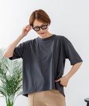 【C-FORTPOINT/フォートポイント】【ストレッチ性抜群の冷感素材を使用】後ろタック入り 5分袖Tシャツ 立体感 美シルエット ラウンドヘム 接触冷感 涼しい 体形カバー