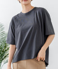 【C-FORTPOINT/フォートポイント】【ストレッチ性抜群の冷感素材を使用】後ろタック入り 5分袖Tシャツ 立体感 美シルエット ラウンドヘム 接触冷感 涼しい 体形カバー