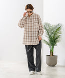 【C-FORT POINT/フォートポイント】【長めの丈感で腰回りカバー】ベーシックチェックシャツ レギュラーカラー ゆったりシルエット チェック柄 長袖 定番 カジュアル