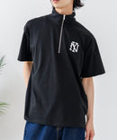 【SAVIER/サビアー】×【ZERO STAIN/ゼロステイン】【NYロゴ立体刺繍】コラボ ハーフジップ Tシャツ オーバーサイズ 汗染み防止 ストリート・スケーター