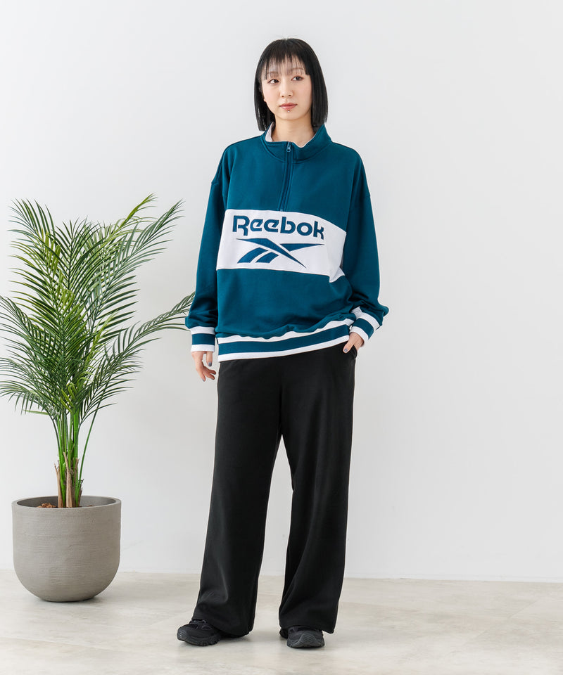 【Reebok/リーボック】裏毛 ロゴ 切替リブライン ハーフジッププルオーバー スウェット zo