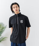 【SAVIER/サビアー】×【ZERO STAIN/ゼロステイン】【NYロゴ立体刺繍】コラボ ハーフジップ Tシャツ オーバーサイズ 汗染み防止 ストリート・スケーター