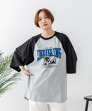 【C-FORT POINT/フォートポイント】フレンチブルドッグプリント ラグランＴ 犬好き フレブル アニマル グラフィック バイカラー 配色 古着女子 ストリート ❘ジーンズメイト公式オンラインショップ