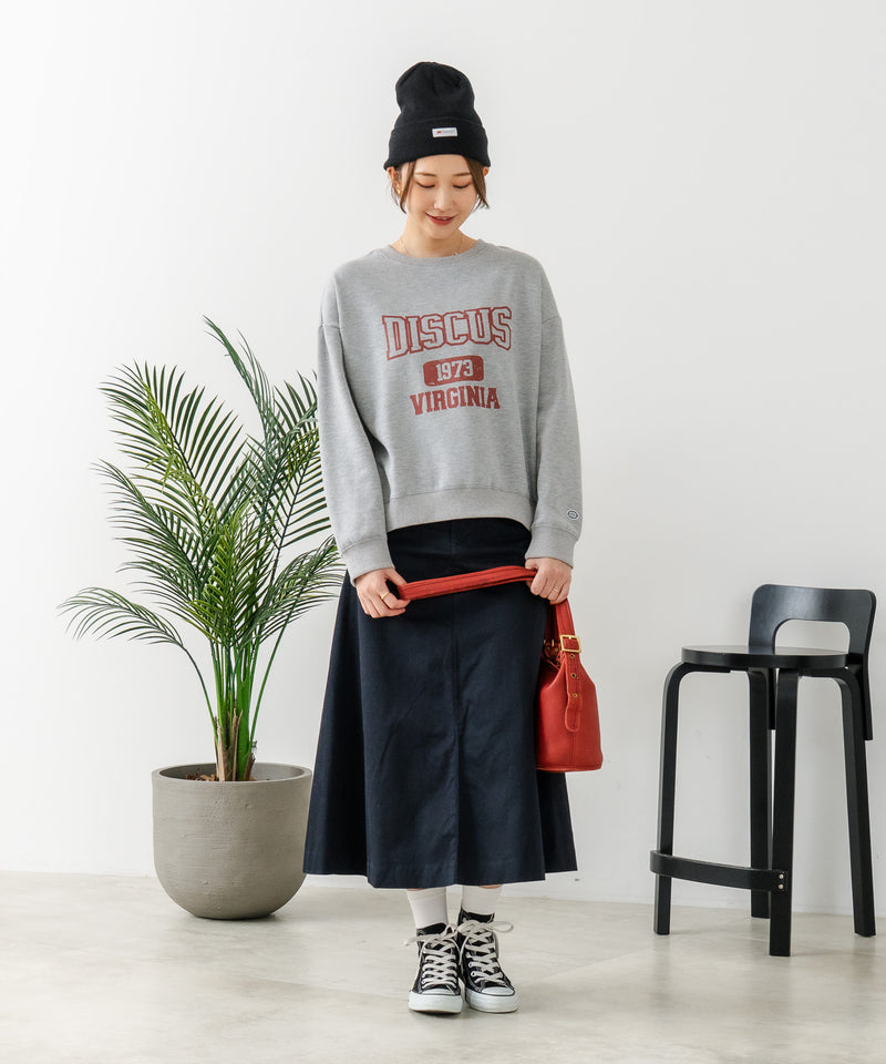 【DISCUS/ディスカス】カレッジロゴ 裏起毛スウェット 裾ラウンド