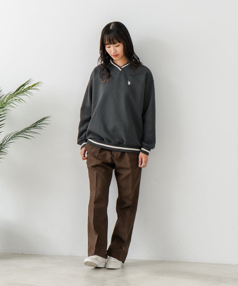 【U.S. POLO ASSN./ユーエスポロアッスン】Vネック リブライン 裏起毛 スウェットトレーナー
