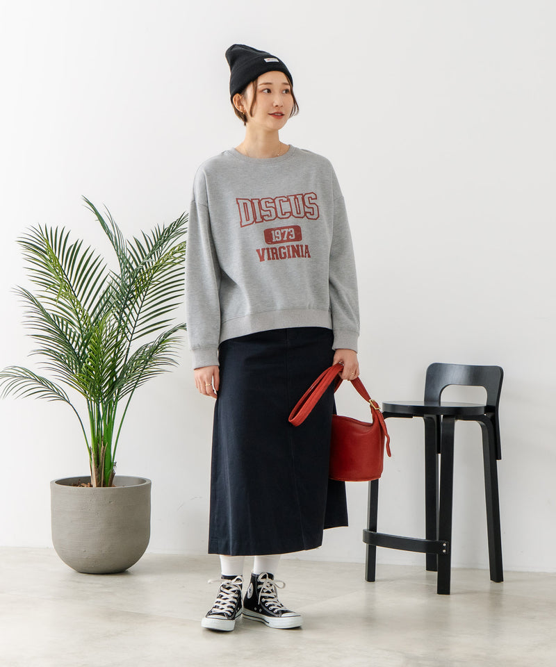 【DISCUS/ディスカス】カレッジロゴ 裏起毛スウェット 裾ラウンド