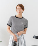 【U.S.POLO ASSN./ユーエスポロアッスン】【肌離れが良く通気性に優れるサッカー生地】リンガーＴシャツ ワンポイントロゴ 半袖 クルーネック 涼しい 綺麗めカジュアル