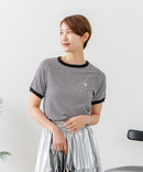 【U.S.POLO ASSN./ユーエスポロアッスン】【肌離れが良く通気性に優れるサッカー生地】リンガーＴシャツ ワンポイントロゴ 半袖 クルーネック 涼しい 綺麗めカジュアル
