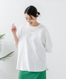 5分袖 刺繍 裾ラウンドTシャツ【C17/シーセブンティーン】