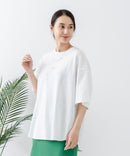 5分袖 刺繍 裾ラウンドTシャツ【C17/シーセブンティーン】