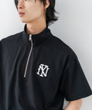 【SAVIER/サビアー】×【ZERO STAIN/ゼロステイン】【NYロゴ立体刺繍】コラボ ハーフジップ Tシャツ オーバーサイズ 汗染み防止 ストリート・スケーター