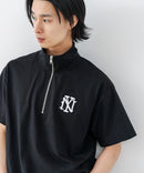 【SAVIER/サビアー】×【ZERO STAIN/ゼロステイン】【NYロゴ立体刺繍】コラボ ハーフジップ Tシャツ オーバーサイズ 汗染み防止 ストリート・スケーター