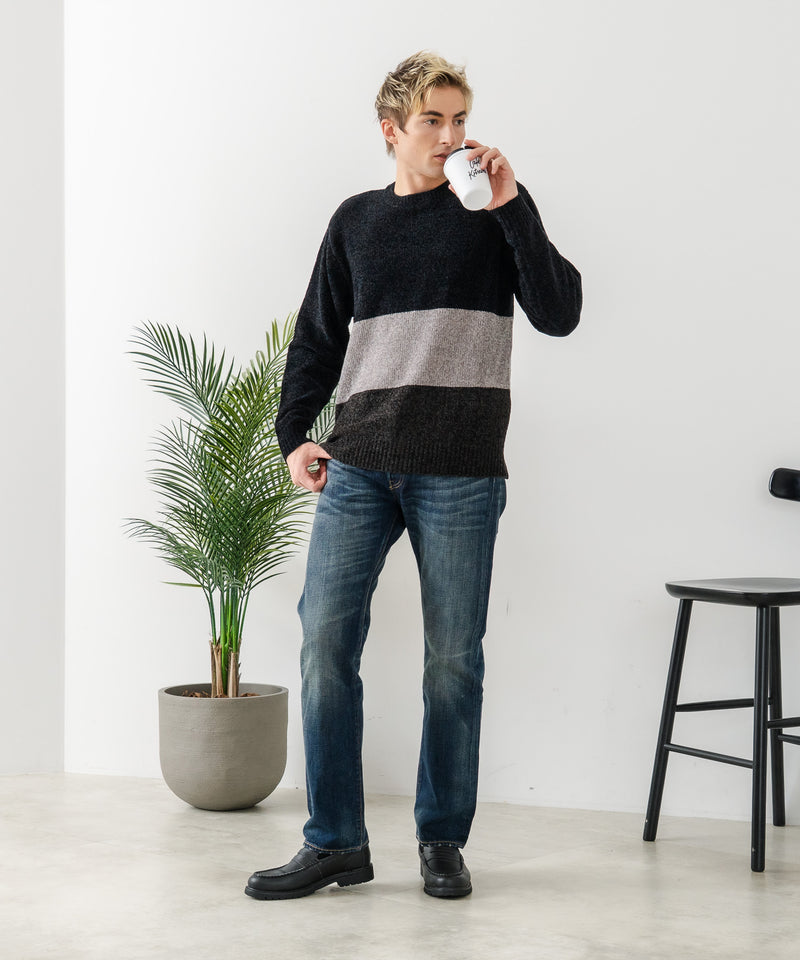 【BLUE STANDARD/ブルースタンダード】モール切り替えニット セーター 冬服 防寒 暖服