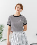 【U.S.POLO ASSN./ユーエスポロアッスン】【肌離れが良く通気性に優れるサッカー生地】リンガーＴシャツ ワンポイントロゴ 半袖 クルーネック 涼しい 綺麗めカジュアル