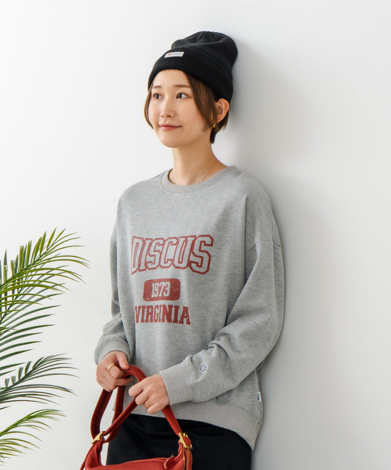【DISCUS/ディスカス】カレッジロゴ 裏起毛スウェット 裾ラウンド