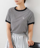 【U.S.POLO ASSN./ユーエスポロアッスン】【肌離れが良く通気性に優れるサッカー生地】リンガーＴシャツ ワンポイントロゴ 半袖 クルーネック 涼しい 綺麗めカジュアル