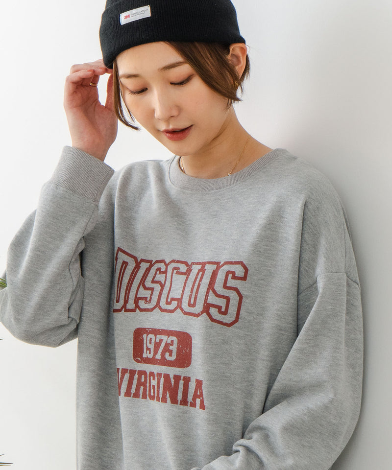 【DISCUS/ディスカス】カレッジロゴ 裏起毛スウェット 裾ラウンド