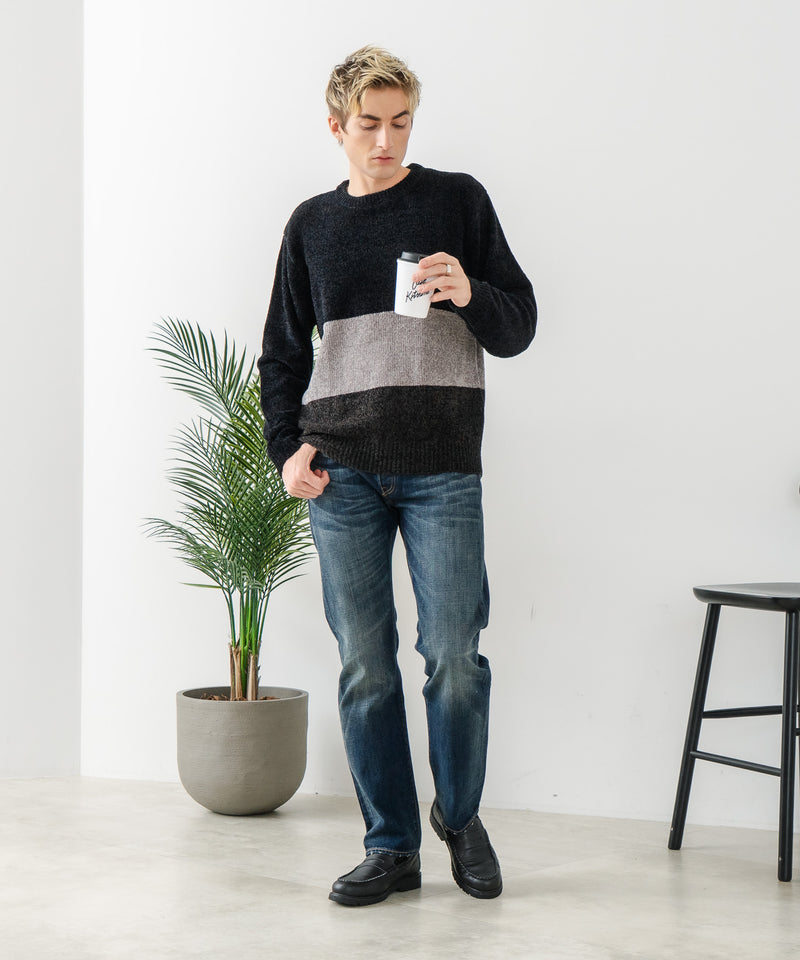 【BLUE STANDARD/ブルースタンダード】モール切り替えニット セーター 冬服 防寒 暖服
