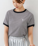 【U.S.POLO ASSN./ユーエスポロアッスン】【肌離れが良く通気性に優れるサッカー生地】リンガーＴシャツ ワンポイントロゴ 半袖 クルーネック 涼しい 綺麗めカジュアル