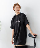【C-FORTPOINT/フォートポイント】【動きやすいサイドスリット入り】フロントロゴ 刺繍チュニック ゆったりシルエット 体形カバー シンプル カジュアル