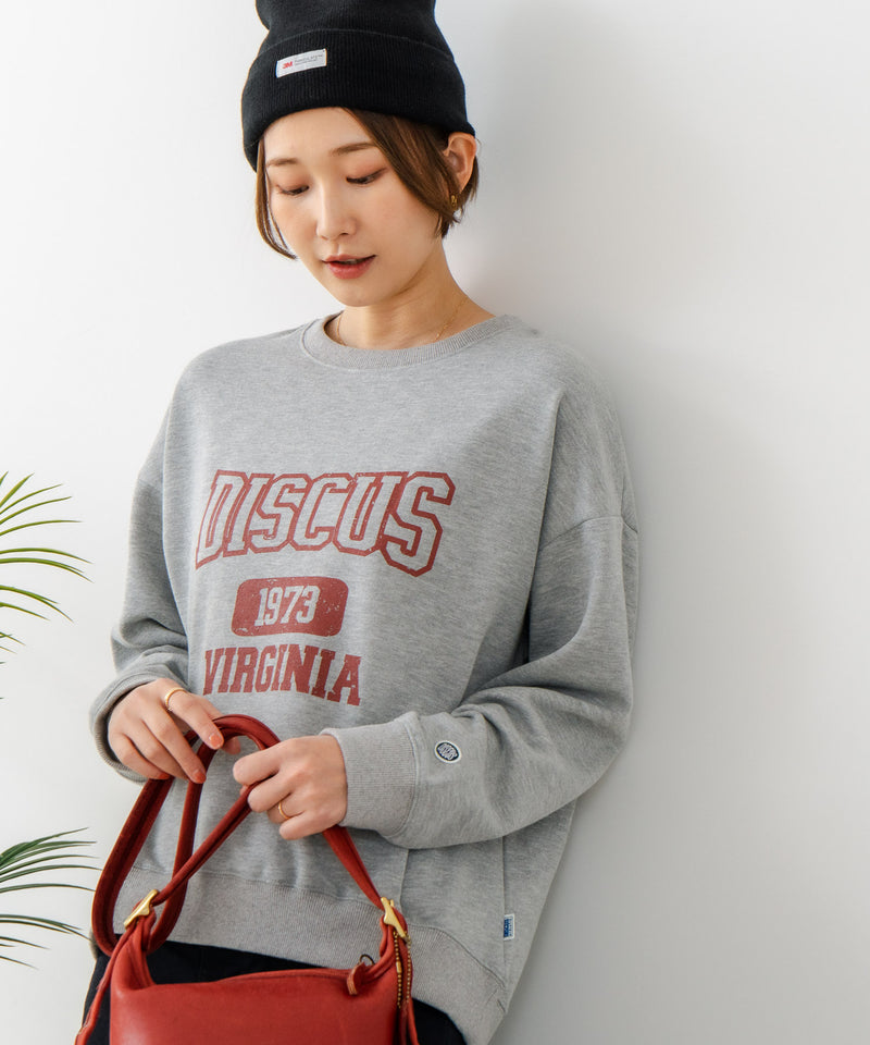 【DISCUS/ディスカス】カレッジロゴ 裏起毛スウェット 裾ラウンド