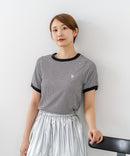 【U.S.POLO ASSN./ユーエスポロアッスン】【肌離れが良く通気性に優れるサッカー生地】リンガーＴシャツ ワンポイントロゴ 半袖 クルーネック 涼しい 綺麗めカジュアル