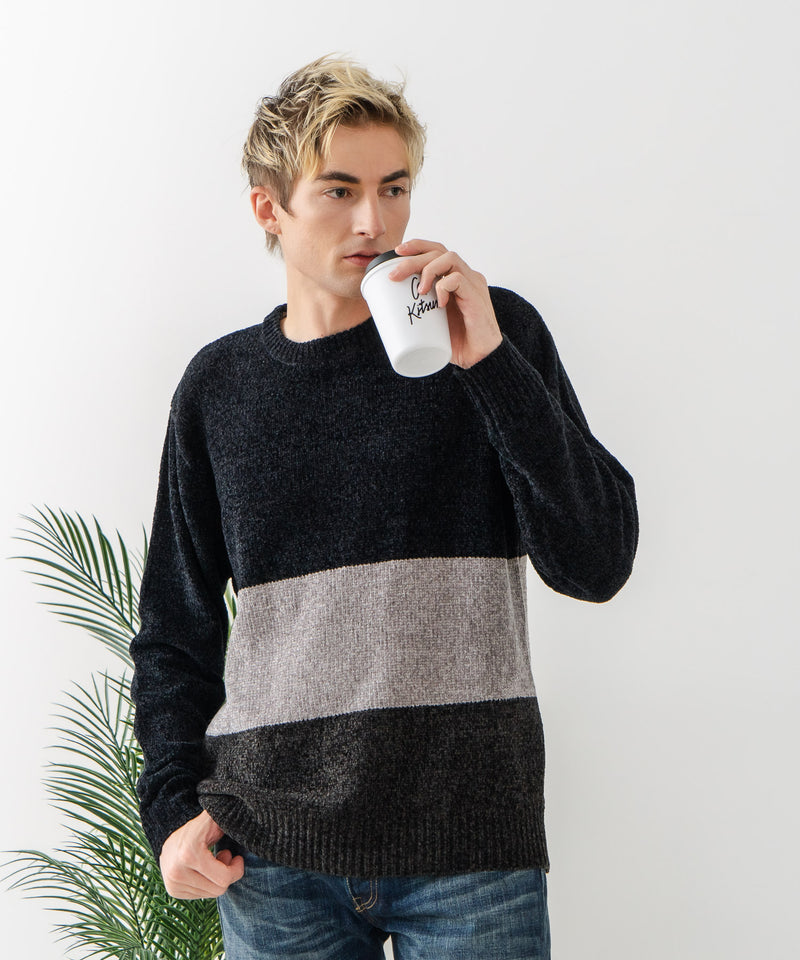 【BLUE STANDARD/ブルースタンダード】モール切り替えニット セーター 冬服 防寒 暖服