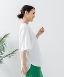 5分袖 刺繍 裾ラウンドTシャツ【C17/シーセブンティーン】