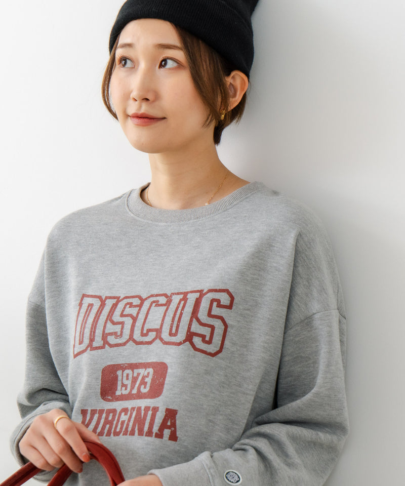 【DISCUS/ディスカス】カレッジロゴ 裏起毛スウェット 裾ラウンド