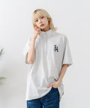 【SAVIER/サビアー】×【ZERO STAIN/ゼロステイン】【LAロゴ立体刺繍】コラボ ハーフジップ Tシャツ オーバーサイズ 汗染み防止 ストリート・スケーター