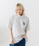 【SAVIER/サビアー】×【ZERO STAIN/ゼロステイン】【LAロゴ立体刺繍】コラボ ハーフジップ Tシャツ オーバーサイズ 汗染み防止 ストリート・スケーター
