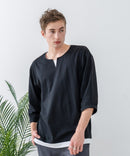 【汗染みの目立ちにくいTシャツ ZEROSTAIN/ゼロステイン】フェイクレイヤード ビッグシルエット キーネック クルーネック 7分袖Tシャツ 防汚 ＵＶカット ❘ジーンズメイト公式オンラインショップ