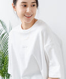 5分袖 刺繍 裾ラウンドTシャツ【C17/シーセブンティーン】