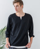 【汗染みの目立ちにくいTシャツ ZEROSTAIN/ゼロステイン】フェイクレイヤード ビッグシルエット キーネック クルーネック 7分袖Tシャツ 防汚 ＵＶカット ❘ジーンズメイト公式オンラインショップ
