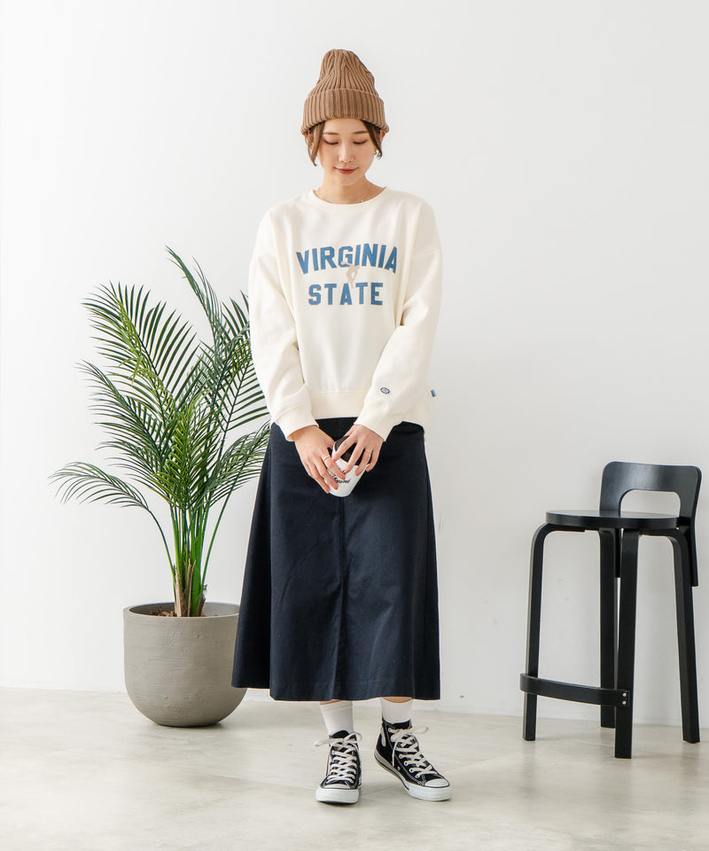 【DISCUS/ディスカス】カレッジロゴ 裏起毛スウェット 裾ラウンド