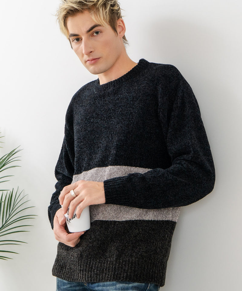 【BLUE STANDARD/ブルースタンダード】モール切り替えニット セーター 冬服 防寒 暖服
